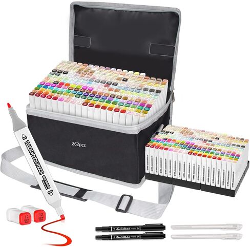 Banral 130 Colors Dual Tip Alcohol Based Markers, Twin Sketch Art Markers Set Pens for Artists Kids Adult Coloring Drawing Sketching Card Making Illustration, Premium Brush Markers with Case in Kuwait