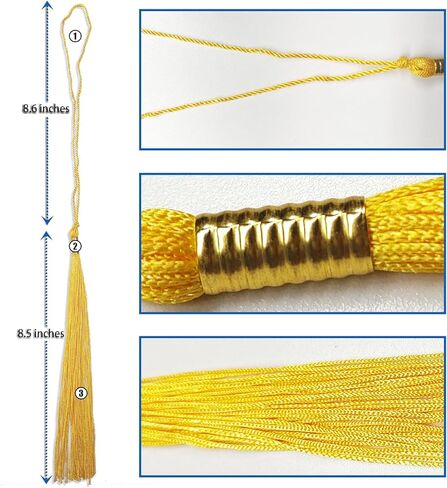 حبال التخرج مع شرابات ذهبية، حزام حبل مضفر مقاس 68 بوصة للبكالوريوس والماجستير والطبيب وتزيين ثوب المدرسة، شرابات صفراء مقاس 17.5 بوصة للحرف اليدوية، إشارة مرجعية، سلسلة مفاتيح، حبل شرف طويل للكلية in Kuwait