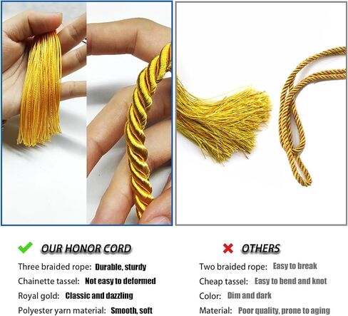 حبال التخرج مع شرابات ذهبية، حزام حبل مضفر مقاس 68 بوصة للبكالوريوس والماجستير والطبيب وتزيين ثوب المدرسة، شرابات صفراء مقاس 17.5 بوصة للحرف اليدوية، إشارة مرجعية، سلسلة مفاتيح، حبل شرف طويل للكلية in Kuwait