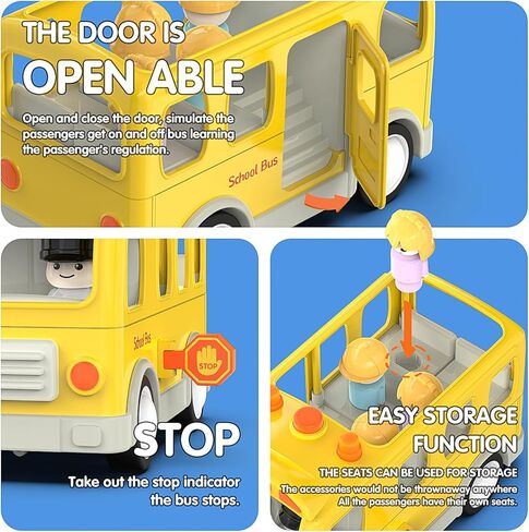 ألعاب حافلة مدرسية من Veslier مع 5 شخصيات لعب للأطفال الصغار، لعبة سيارة للأطفال مع أضواء وأصوات، شاحنة مع وظيفة فتح الباب وعلامة إيقاف، هدية عيد ميلاد للأولاد بعمر 18 شهرًا + 2 3 4 5 سنوات. in Kuwait