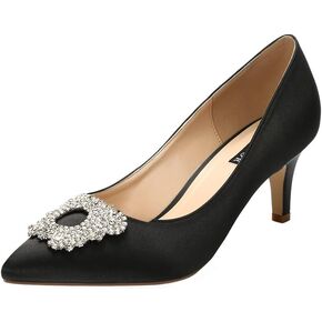 ERIJUNOR Women's Pumps Low Heel Rhinestone Brooch Satin Evening Dress Wedding Shoes in Kuwait