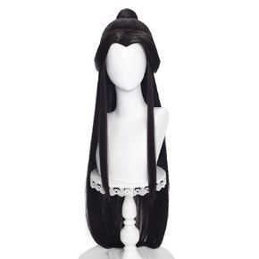 PRIOUTZ Women Long Black Bun Hair for Tian Guan Ci Fu Heavens Official Blessing Xie Lian Cosplay with Wig Cap