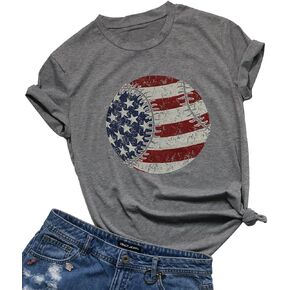 UNIQUEONE Women's American Flag Baseball Printed T-Shirt O-Neck Short Sleeve Causal Tops in Saudi Arabia