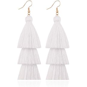 Vintage Handwoven Long Tiered Thread Tassel Drop Earrings Tiered Long Fringe Dangle Earrings Retro Enthic Handmade Woven Long String Strand Eardrop for Women Girl Fashion Jewelry in Kuwait