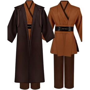 COSXINGYI Adult Jedi Costume Robe Men Cosplay Outfit Hooded Cloak Obi Wan Kenobi Tunic Cape Halloween Suits