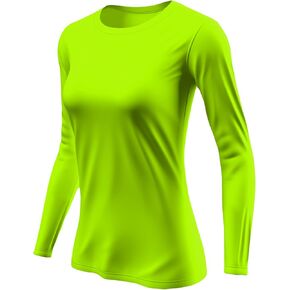 URBAN BUCK Neon Shirt for Womens Workout Long Sleeve High Visibility Quick Dry Stretchy Regular Fit Running Tshirt Women