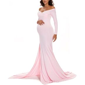 Maternity Photography Props Off Shoulder Long Dress Pregnancy Gown for Baby Shower Photo Shoot