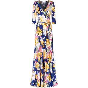 Bon Rosy Women's #MadeInUSA 3/4 Sleeve V-Neck Printed Maxi Wrap Dress