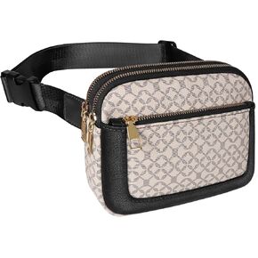 Geestock Fanny Packs for Women, Trendy Vegan Leather Belt Bag, Waterproof Everywhere Crossbody Waist Bag, with Adjustable Strap for Outdoors/Travel/Running/Sports, Printing & Black in Kuwait