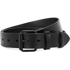 SANSTHS Women Black Casual Leather Belt with Gold Buckle Ladies Dress Belt for Jeans Pant 1.3" Width