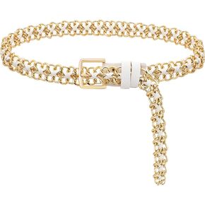 Glamorstar Gold Metal Punk Belts Leather Chain Waist Belt for Women Dresses
