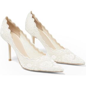 Celbreez أحذية الزفاف البيضاء للنساء الدانتيل الكعوب حذاء زفاف خمر مغلق أشار تو خنجر أحذية عالية الكعب in Kuwait