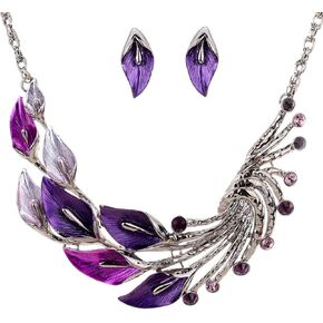 YAZILIND Ethnic Style Tibetan Silver Peacock Crystal Chunky Bib Earrings Necklace Set Wedding Party in Kuwait