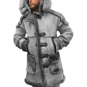 معطف جلد شيرلينغ للرجال من Ebifin، مبطن بجلد الغنم الصناعي وجلد الغنم مع غطاء للرأس in Kuwait