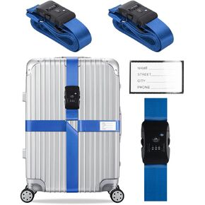 Veki Cross Luggage Straps Set TSA Approved with Lock Adjustable Travel Suitcase Belts Suitcase Tags with Name ID Card Packing Straps for Suitcases Strap Travel Accessories (Black*2pcs)