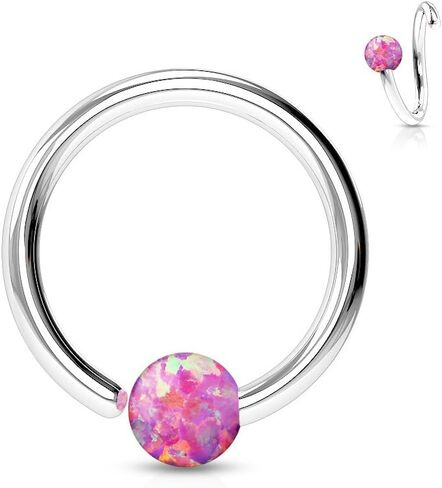 Amelia Fashion 16GA Never Lose a Ball Again! One Side Fixed Opal Ball Ring Annealed 316L Surgical Steel (Choose Color) in Kuwait