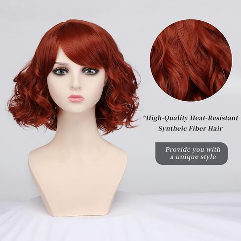 HIAYSAN Copper Red Curly Wig with Bangs Short Curly Wigs for Women Synthetic Naturally Hair Wavy Layered Wig for Cosplay Halloween in Saudi Arabia