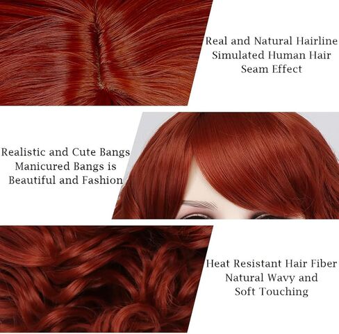 HIAYSAN Copper Red Curly Wig with Bangs Short Curly Wigs for Women Synthetic Naturally Hair Wavy Layered Wig for Cosplay Halloween in Saudi Arabia