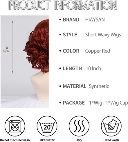 HIAYSAN Copper Red Curly Wig with Bangs Short Curly Wigs for Women Synthetic Naturally Hair Wavy Layered Wig for Cosplay Halloween in Saudi Arabia