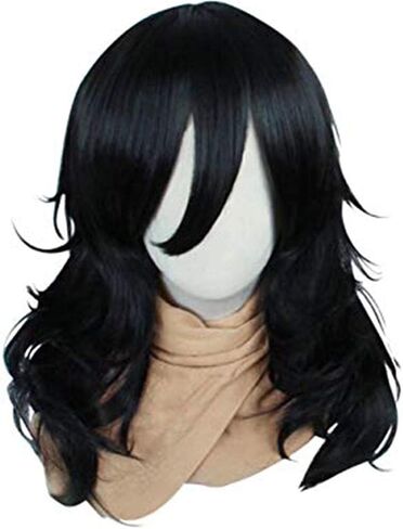 ANOGOL Hair Cap+Cosplay Wig Long Wavy Bangs Synthetic Hair Black Wigs For Women Girls Men Boys Dress Up Wig For Anime Cartoon Costume Party Wig For Halloween Wig For Christmas Wig in Saudi Arabia