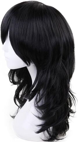 ANOGOL Hair Cap+Cosplay Wig Long Wavy Bangs Synthetic Hair Black Wigs For Women Girls Men Boys Dress Up Wig For Anime Cartoon Costume Party Wig For Halloween Wig For Christmas Wig in Saudi Arabia