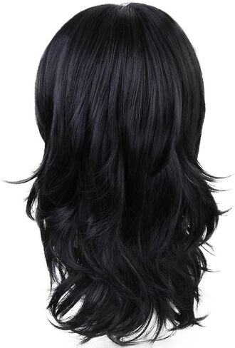 ANOGOL Hair Cap+Cosplay Wig Long Wavy Bangs Synthetic Hair Black Wigs For Women Girls Men Boys Dress Up Wig For Anime Cartoon Costume Party Wig For Halloween Wig For Christmas Wig in Saudi Arabia
