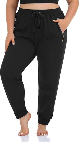 ZERDOCEAN Women's Plus Size Fleece Lined Sweatpants Casual Workout Athletic Joggers Zipper Pockets in Kuwait
