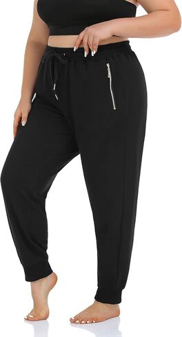ZERDOCEAN Women's Plus Size Fleece Lined Sweatpants Casual Workout Athletic Joggers Zipper Pockets in Kuwait