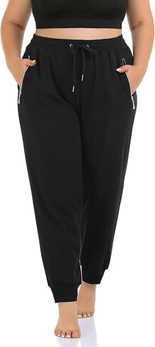 ZERDOCEAN Women's Plus Size Fleece Lined Sweatpants Casual Workout Athletic Joggers Zipper Pockets in Kuwait