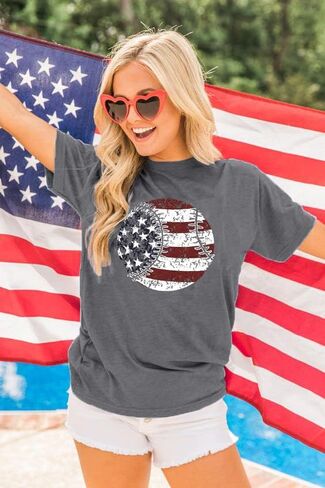 UNIQUEONE Women's American Flag Baseball Printed T-Shirt O-Neck Short Sleeve Causal Tops in Saudi Arabia