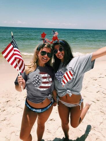 UNIQUEONE Women's American Flag Baseball Printed T-Shirt O-Neck Short Sleeve Causal Tops in Saudi Arabia