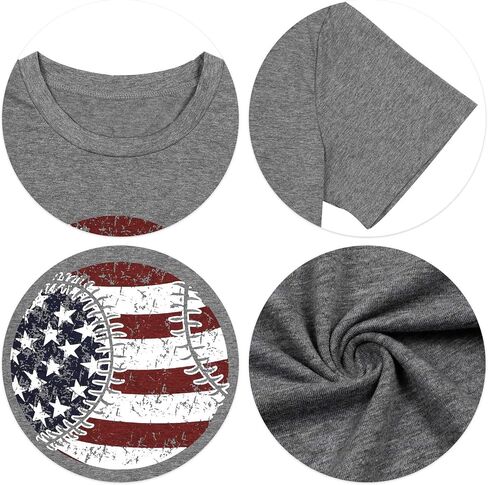 UNIQUEONE Women's American Flag Baseball Printed T-Shirt O-Neck Short Sleeve Causal Tops in Saudi Arabia