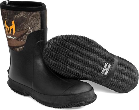 Hunthor Rubber Boots for Men with Steel Shank, 6mm Neoprene Insulated Rain Boots, Mid Calf Waterproof Rubber Work Boots for Hunting, Gardening, Farming, Fishing in Kuwait