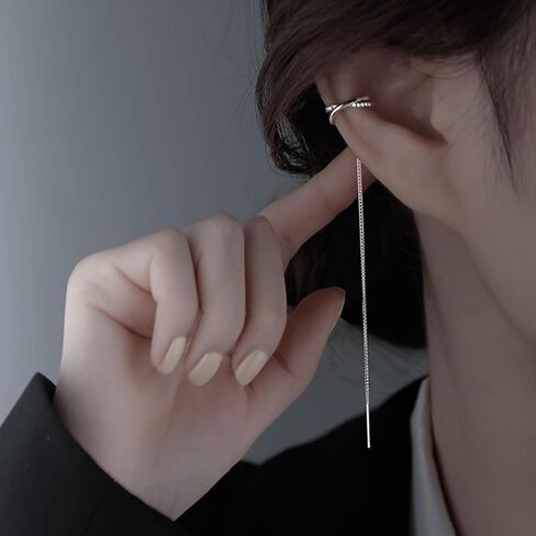 925 Sterling Silver Cuff Chain Earrings Wrap Tassel Earrings for Women Long Threader Earring Dangly Double Piercing Jewelry Gift for Girls in Kuwait