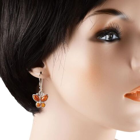 HolidayGiftShops Amber Jewelry for Women - Baltic Honey Amber Earrings, Amber Bracelet, Amber Necklace Butterflies - Sterling Silver Jewelry Collection in Kuwait