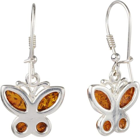 HolidayGiftShops Amber Jewelry for Women - Baltic Honey Amber Earrings, Amber Bracelet, Amber Necklace Butterflies - Sterling Silver Jewelry Collection in Kuwait
