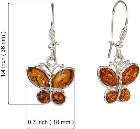 HolidayGiftShops Amber Jewelry for Women - Baltic Honey Amber Earrings, Amber Bracelet, Amber Necklace Butterflies - Sterling Silver Jewelry Collection in Kuwait