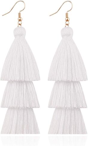 Vintage Handwoven Long Tiered Thread Tassel Drop Earrings Tiered Long Fringe Dangle Earrings Retro Enthic Handmade Woven Long String Strand Eardrop for Women Girl Fashion Jewelry in Kuwait