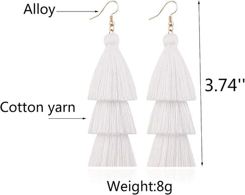 Vintage Handwoven Long Tiered Thread Tassel Drop Earrings Tiered Long Fringe Dangle Earrings Retro Enthic Handmade Woven Long String Strand Eardrop for Women Girl Fashion Jewelry in Kuwait