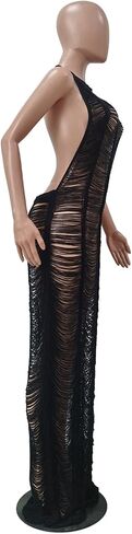 Women Sexy Halter Sleeveless Mesh See Through Crochet Maxi Long Dress Backless Knitted Beach Bikini Swimsuit Cover Ups in Saudi Arabia