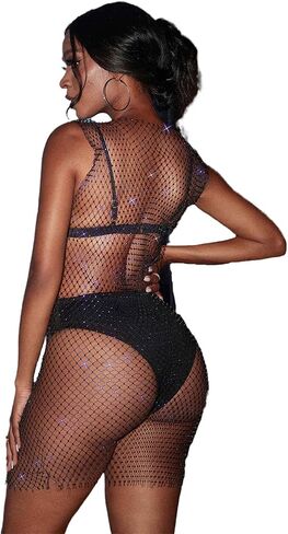 ملابس سباحة شبكية مثيرة من السابق، أغطية شفافة من حجر الراين للشاطئ بدون أكمام، أغطية شبكية مفرغة من الجسم in Kuwait