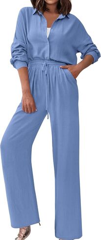 Dowerme ملابس نسائية لخريف 2 قطعة 2023 بدلة رياضية غير رسمية بأزرار للأسفل قمصان برباط طويل طقم صالة بدلة رياضية in Kuwait