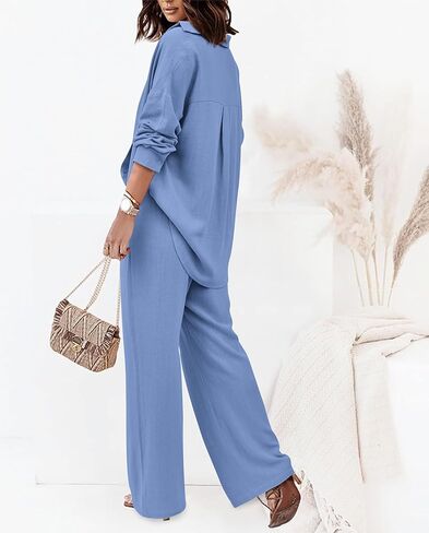 Dowerme ملابس نسائية لخريف 2 قطعة 2023 بدلة رياضية غير رسمية بأزرار للأسفل قمصان برباط طويل طقم صالة بدلة رياضية in Kuwait