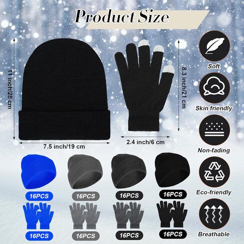 Suhine 128 Pcs Bulk Winter Knit Beanie Hats and Gloves for Men Women Included 64 Warm Beanie and 64 Touchscreen Gloves for Homeless Warm Cozy Gifts in Saudi Arabia