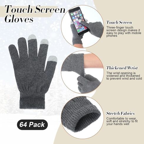 Suhine 128 Pcs Bulk Winter Knit Beanie Hats and Gloves for Men Women Included 64 Warm Beanie and 64 Touchscreen Gloves for Homeless Warm Cozy Gifts in Saudi Arabia