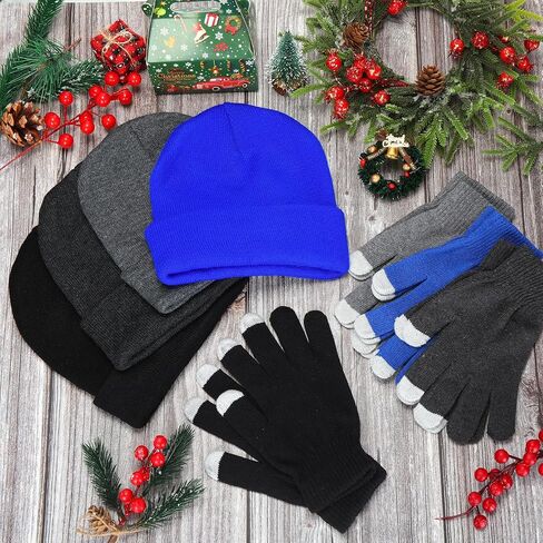 Suhine 128 Pcs Bulk Winter Knit Beanie Hats and Gloves for Men Women Included 64 Warm Beanie and 64 Touchscreen Gloves for Homeless Warm Cozy Gifts in Saudi Arabia