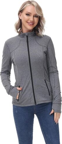 خيار آخر للنساء جاكيت للتمرين خفيف الوزن لليوجا والجري جاكيت نسائي رياضي نحيف مع فتحات للإبهام in Kuwait