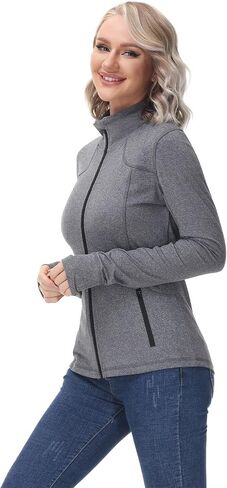 خيار آخر للنساء جاكيت للتمرين خفيف الوزن لليوجا والجري جاكيت نسائي رياضي نحيف مع فتحات للإبهام in Kuwait