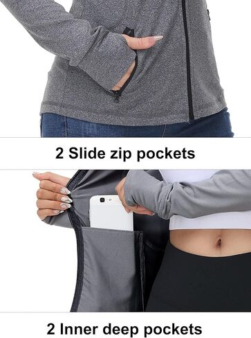 خيار آخر للنساء جاكيت للتمرين خفيف الوزن لليوجا والجري جاكيت نسائي رياضي نحيف مع فتحات للإبهام in Kuwait