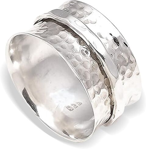 925 Sterling Silver Spinner Ring Meditation Ring Band Wide Hammered Worry Band in Kuwait